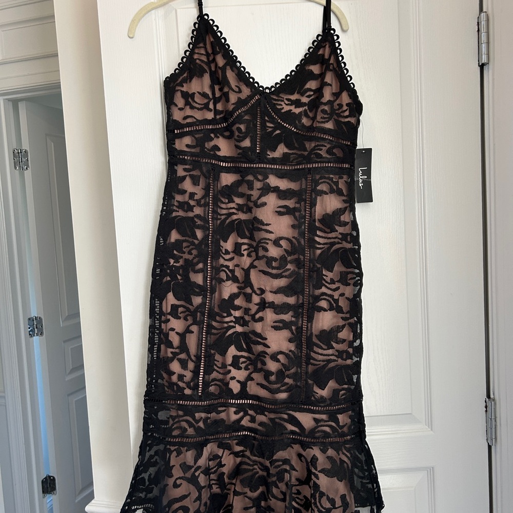 Black Lace Dress with Nude Lining